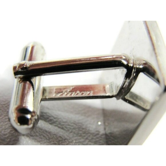 Anson Cufflinks Neck Tie Clip Set Two Tone Brushed Tux Shirt Dress Suit Vintage - Picture 3 of 8